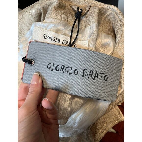 Giorgio Brato Authentic New Gold Metallic Motorcycle Biker Jacket 40 Small Italy - Picture 7 of 11